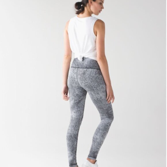 Lululemon Wunder Under Pant Hi-Rise Luon Spray Jacquard White Black Full Length - Picture 3 of 10